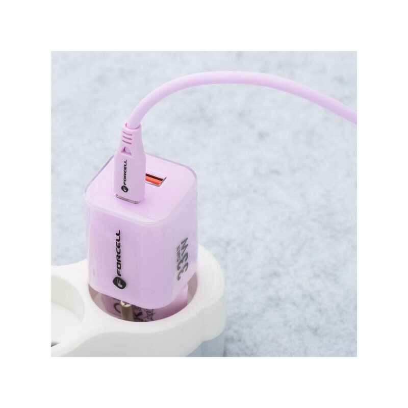 8ff9d117d428d0ae73136a2434e26815_original ŁADOWARKA SIECIOWA Forcell F-Energy GaN III VT-41 33 W 1x USB-C 1x USB-A PD 3.0 QC 4.0 FIOLETOWA
