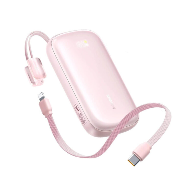 Powerbank Baseus EnerFill FC21 20000 mAh 22,5 W USB-A USB-C różowy z odłączanym kablem Lightning
