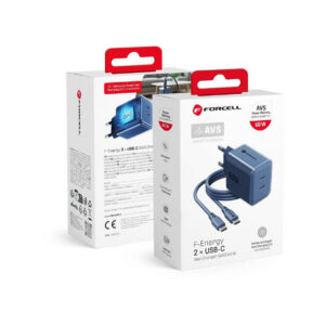 Ładowarka sieciowa Forcell F-Energy GaN III VT-60 60W PD QC 4.0+ 2x USB-C granatowa + kabel USB-C