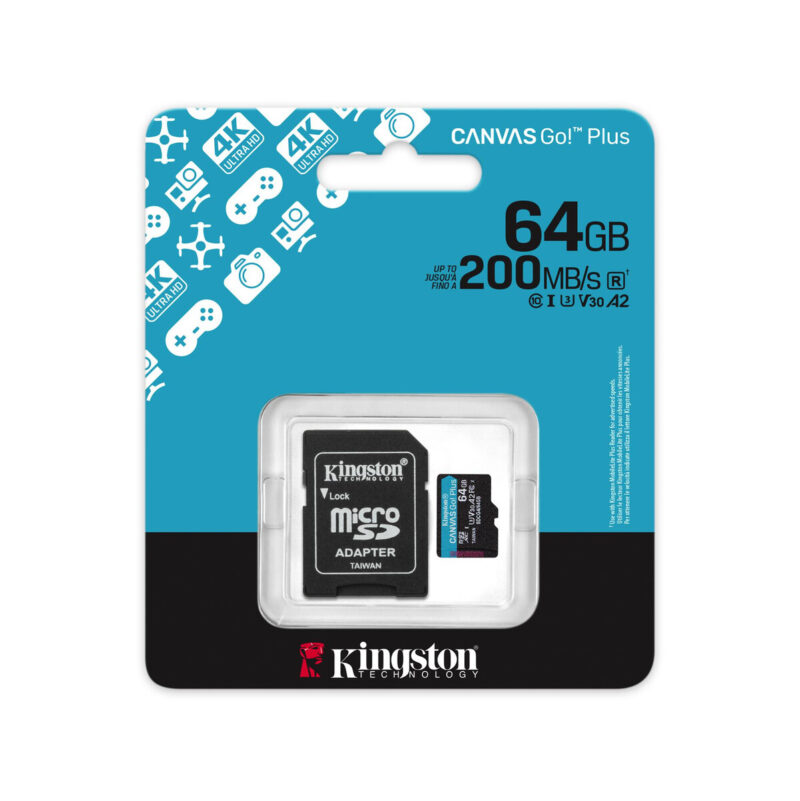 Karta pamięci microSD 64GB Kingston CanvasGo! Plus 200MB/s A2 U3 V30 + adapter