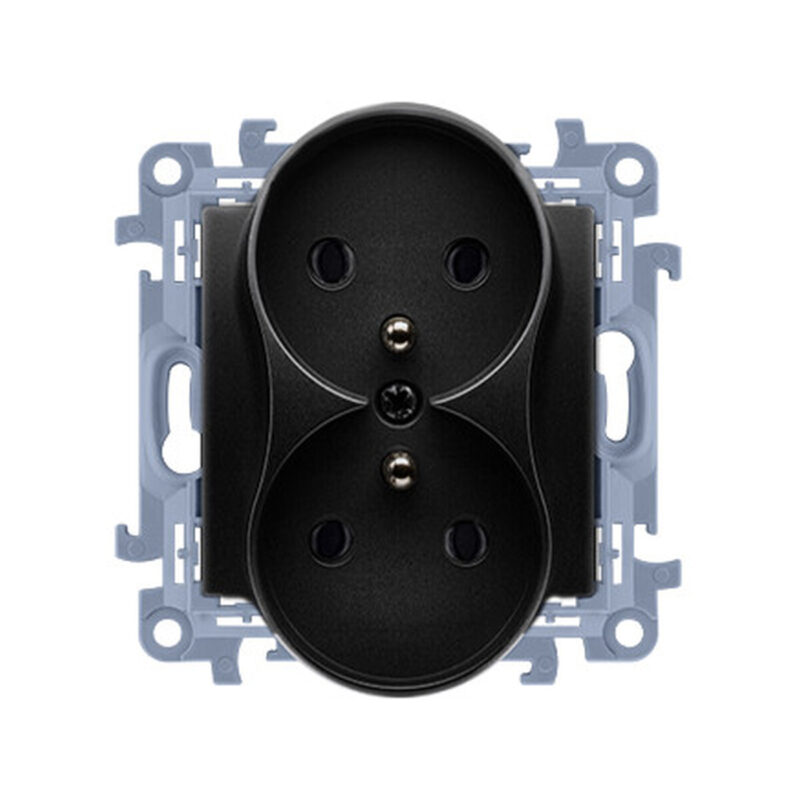 KONTAKT SIMON 10 MODUŁ CZARNY MAT GNIAZDO 2X Z/U ZACISKI ŚRUBOWE 16A 250V