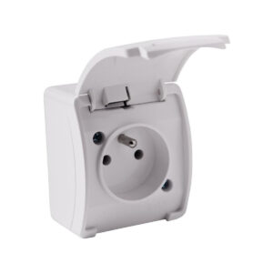 Gniazdo natynkowe pojedyncze z uziemieniem, z klapką VIPLAST KOALA BIAŁE IP44 161-01