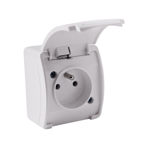 Gniazdo natynkowe pojedyncze z uziemieniem, z klapką VIPLAST KOALA BIAŁE IP44 161-01