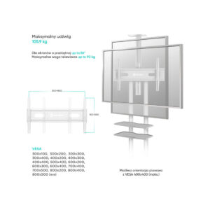 Mobilny stojak do TV 50"-86" do 90 kg ONKRON TS1881 Biały