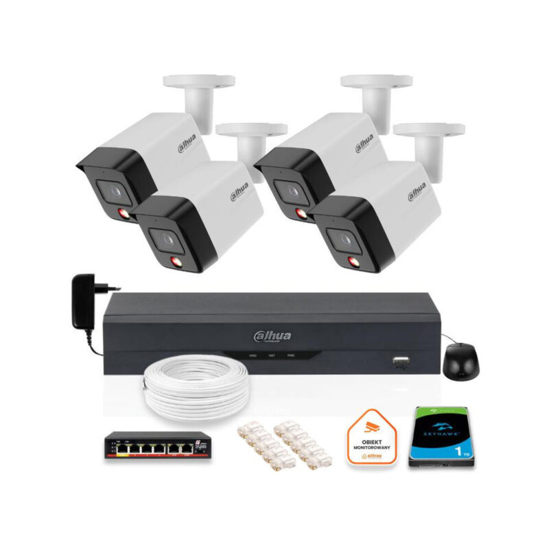 Zestaw monitoringu IP Dahua 4 Kamery zewnętrzne 6mpx dysk twardy