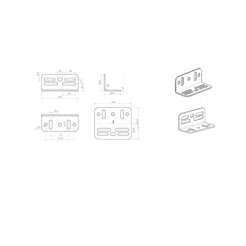 Uniwersalna podstawa pod napędy przesuwne/zestaw 4 kątowników ASM150