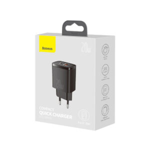 ŁADOWARKA SIECIOWA Baseus Compact Quick Charger CCXJ-B01 20W 1x USB-A 1x USB-C PD 3.0 QC 3.0 CZARNA