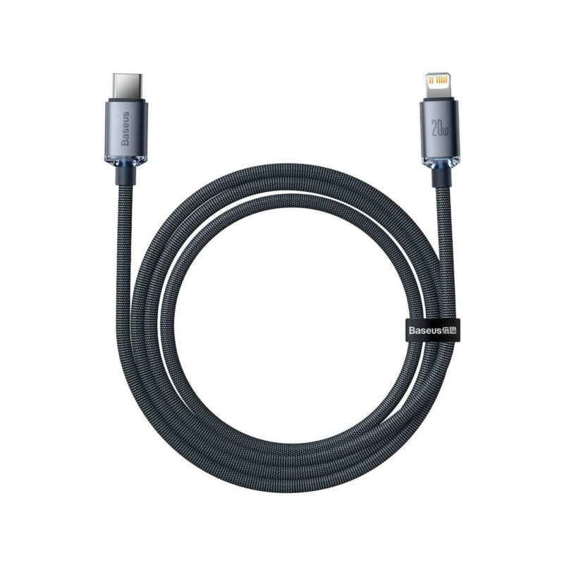 KABEL USB-C / Lightning iPhone Baseus Crystal CAJY000301 2m 20W PD QC CZARNY W OPLOCIE PREMIUM