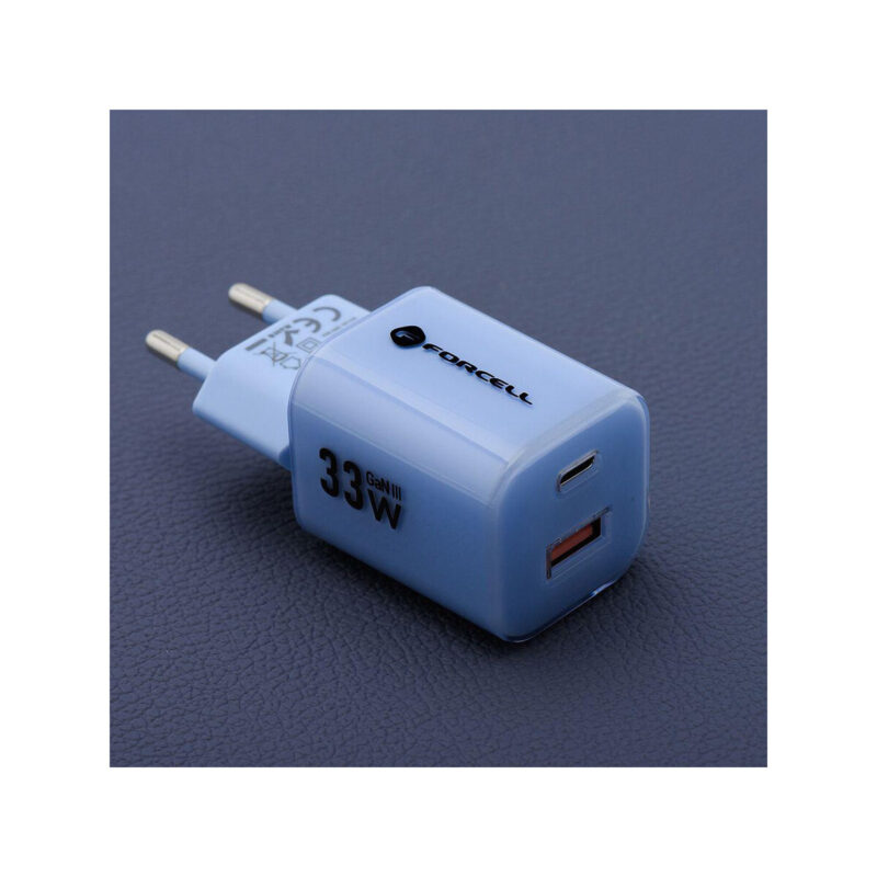 9a396d2677be66443cd49085959caead_original ŁADOWARKA SIECIOWA Forcell F-Energy GaN III VT-41 33 W 1x USB-C 1x USB-A PD 3.0 QC 4.0 NIEBIESKA