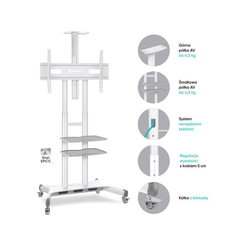 Mobilny stojak do TV 50"-86" do 90 kg ONKRON TS1881 Biały