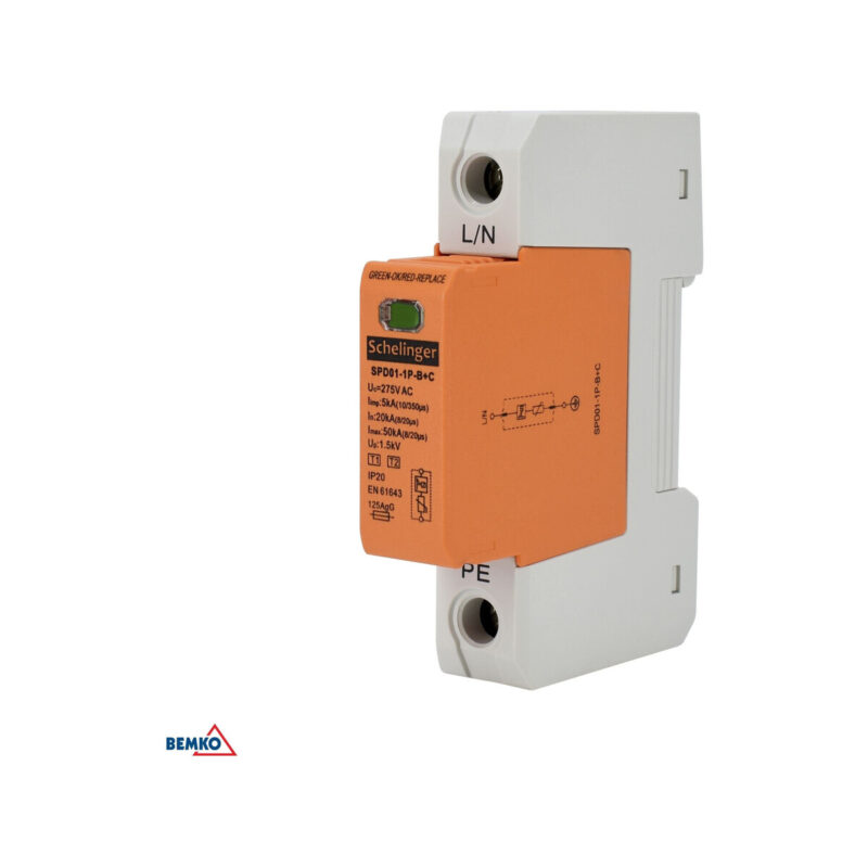 Ogranicznik przepięć 1P 8kA(10/350) KLASA T1+T2 (B+C) SCHELINGER