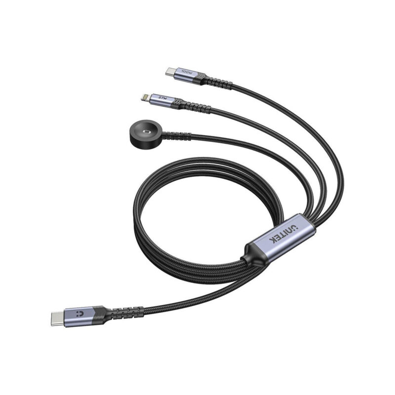 Kabel 3 w 1 Unitek 2.0 USB-C + Lightning + Apple Watch PD 100W 480 Mbps 1,2 m