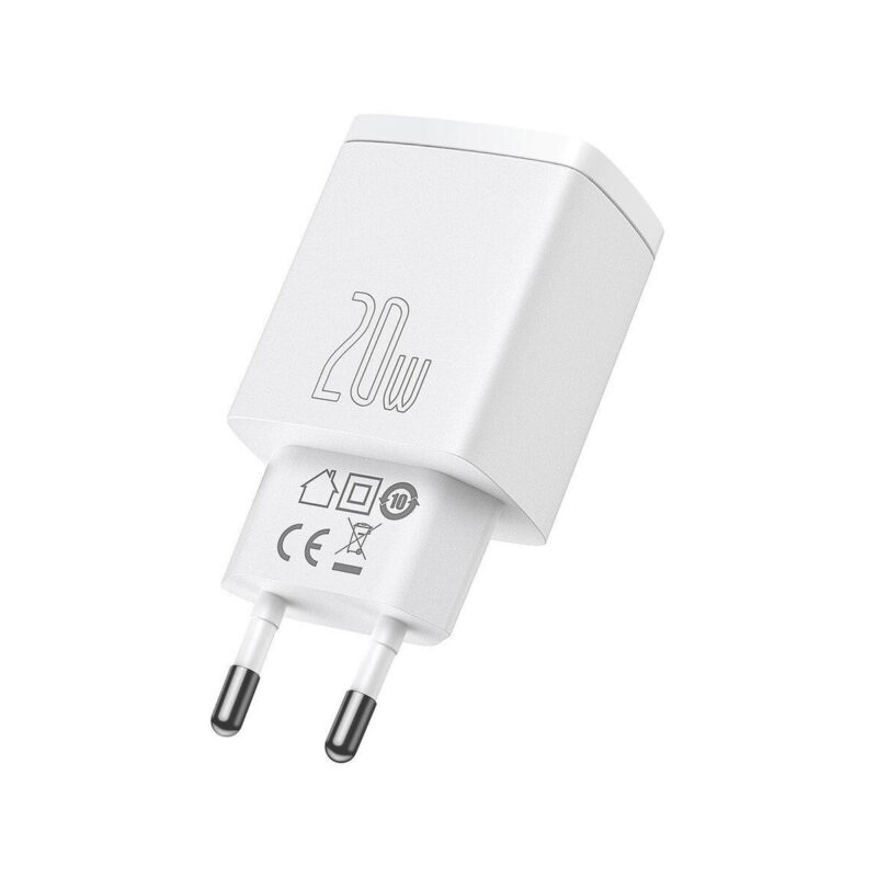 ŁADOWARKA SIECIOWA Baseus Compact Quick Charger CCXJ-B02 20W 1x USB-A 1x USB-C PD 3.0 QC 3.0 BIAŁA