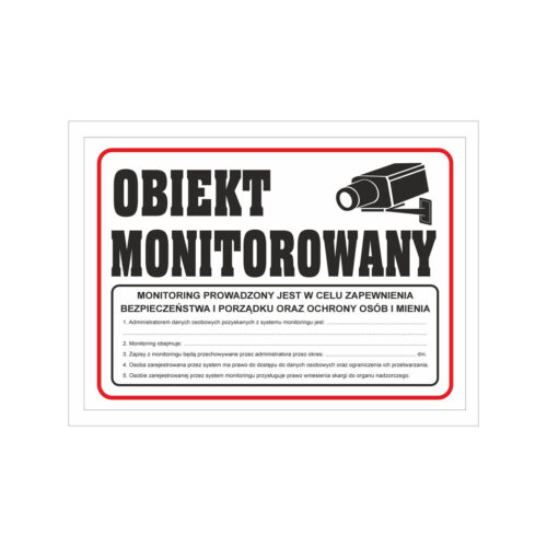 Tabliczka PCV Obiekt Monitorowany z RODO 35x25 cm