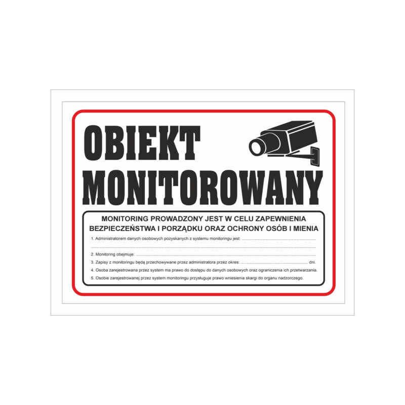 Tabliczka PCV Obiekt Monitorowany z RODO 35x25 cm