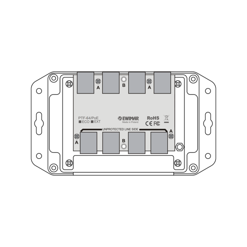 PTU_PTF-6-BOX 4-kanałowy moduł ogranicznika przepięć sieci LAN Gigabit Ethernet EWIMAR PTF-64-EXT/PoE