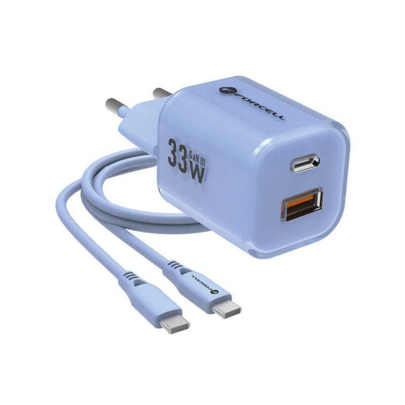 a00cc128266671f68bc8c915a8e6fcc6_original ŁADOWARKA SIECIOWA Forcell F-Energy GaN III VT-41 33 W 1x USB-C 1x USB-A PD 3.0 QC 4.0 NIEBIESKA