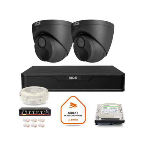 Zestaw monitoringu IP BCS Point 2x Kamera BCS-P-EIP28FWR3-Ai2-G Rejestrator z dyskiem