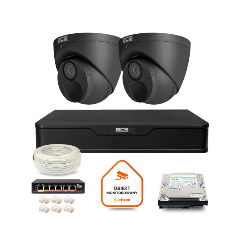 Zestaw monitoringu IP BCS Point 2x Kamera BCS-P-EIP28FWR3-Ai2-G Rejestrator z dyskiem