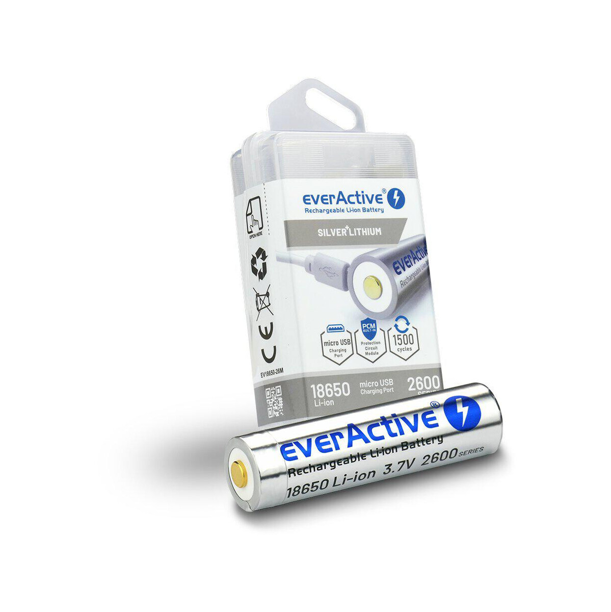 Akumulator 18650 Li-Ion 3,7V everActive 2600mAh (1 szt.) micro-USB z zabezpieczeniem