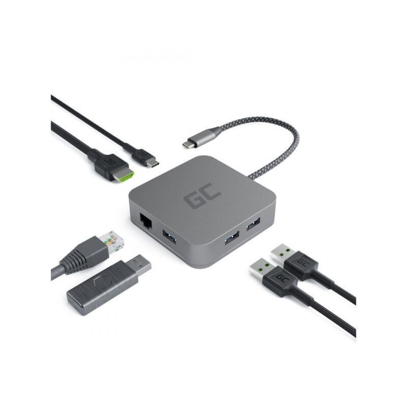 Hub USB 6w1 Green Cell USB-C AK61