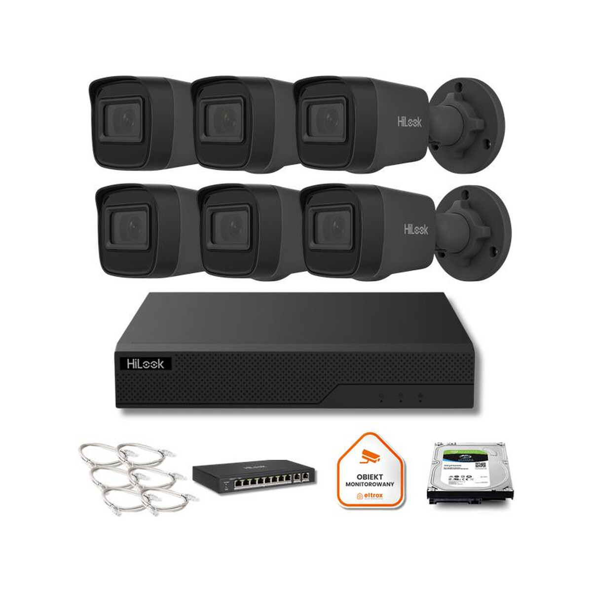 Zestaw monitoringu Hilook 6x IPC-B141H-C black z dyskiem 1TB