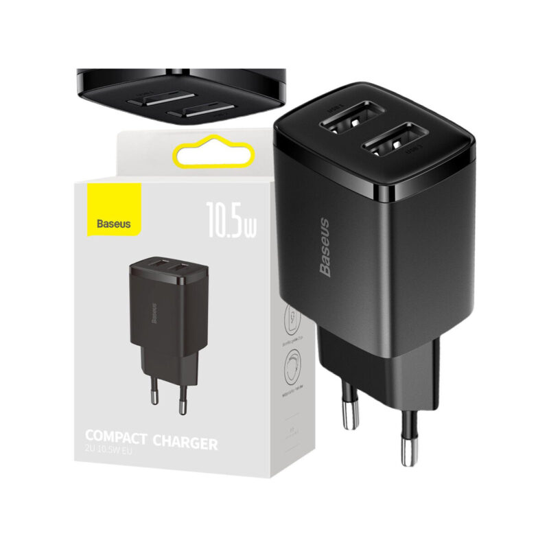 ŁADOWARKA SIECIOWA Baseus Compact Charger CCXJ010201 10.5W 2x USB-A CZARNA