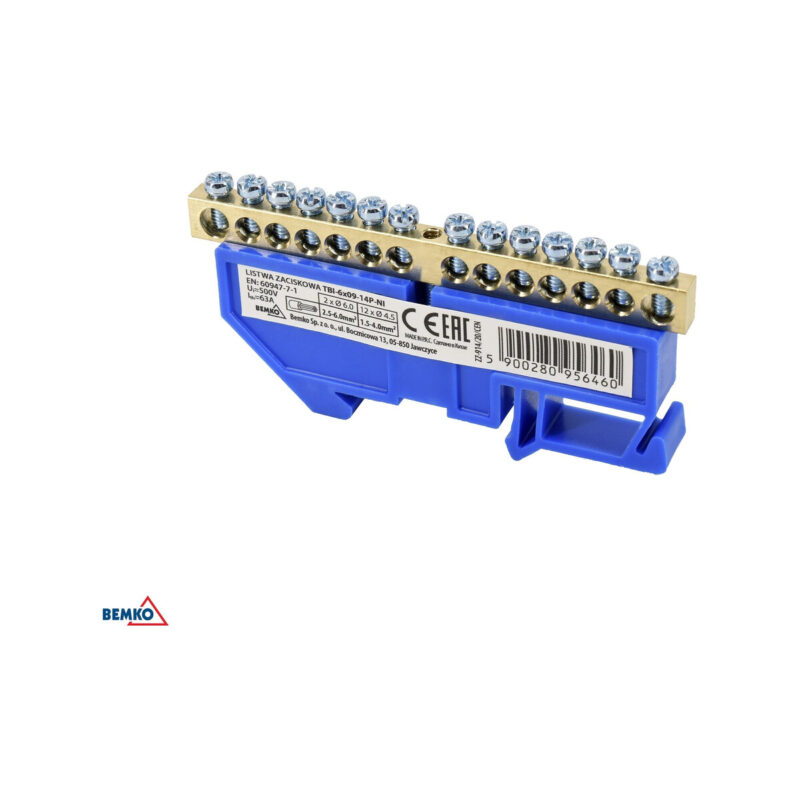 Listwa zaciskowa na sztynę 6x9 14-torowa zółta