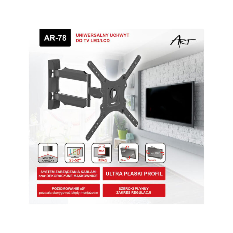 UCHWYT DO TV LED/LCD 23-52" 32KG AR-78 ART reg. pion/poziom 50cm