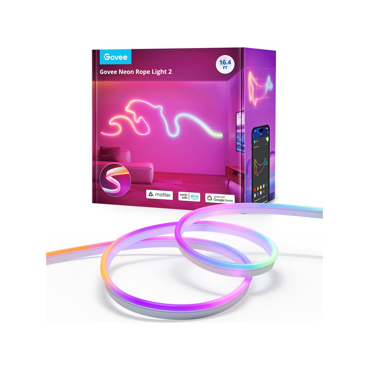 Govee H61D5 Neon Lights 2 5m Oświetlenie LED Matter, HomeKit, Google, Alexa, SmartThings