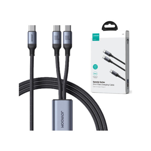 Kabel 2w1 USB-C / 2x USB-C Joyroom Speedy SA21-1T2 150cm 100W w oplocie czarny