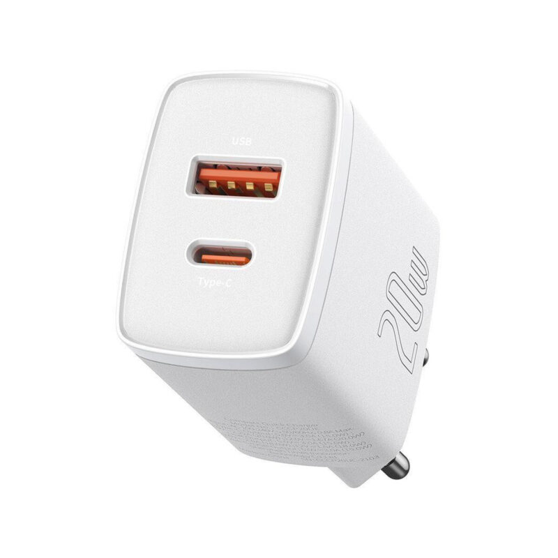 ŁADOWARKA SIECIOWA Baseus Compact Quick Charger CCXJ-B02 20W 1x USB-A 1x USB-C PD 3.0 QC 3.0 BIAŁA