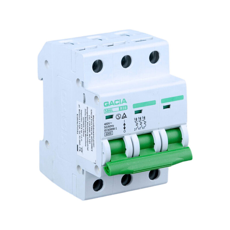 Wyłącznik nadmiarowoprądowy,6kA,B,3-pola,20A GACIA SB6L B 3P 20A