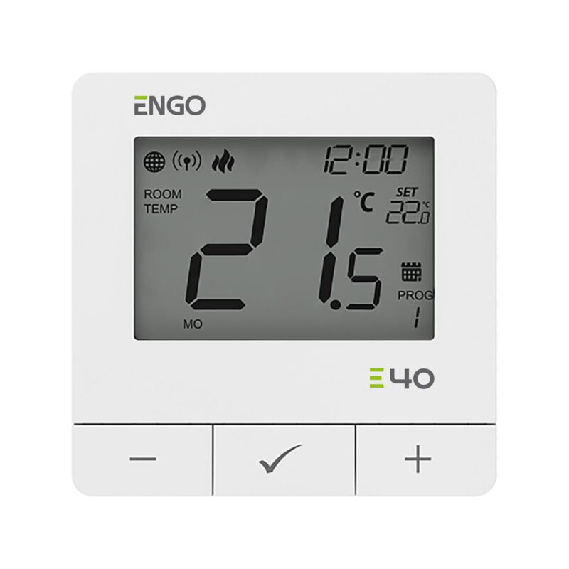 ENGO Controls E40-230W - Programowany, Internetowy natynkowy regulator temperatury ZigBee/868MHz, 230V, biały