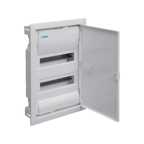 Rozdzielnica podtynkowa z drzwiami metalowymi, 2 rzędy, 24 moduły, IP30, QC, HAGER Volta VU24AT