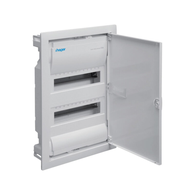 Rozdzielnica podtynkowa z drzwiami metalowymi, 2 rzędy, 24 moduły, IP30, HAGER Volta VU24NE