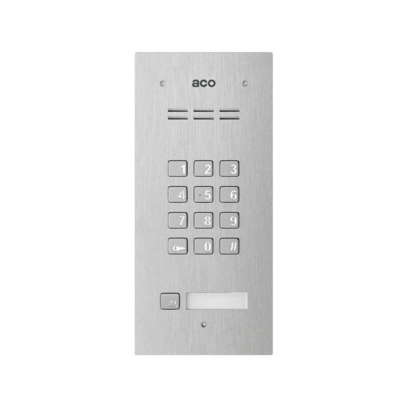 aco_comoprocodea1_panel_domofonowy_comoprocodea1_audio_1_przycisk_dzwonienia_zamek_szyfrow_ce17ac80af9e0 ACO COMO-PRO-CODE-A1 Panel domofonowy COMO-PRO-CODE-A1, audio, 1 przycisk dzwonienia, zamek szyfrowy, czytnik breloków zbliżeniowych, podtynkowy, stal nierdzewna