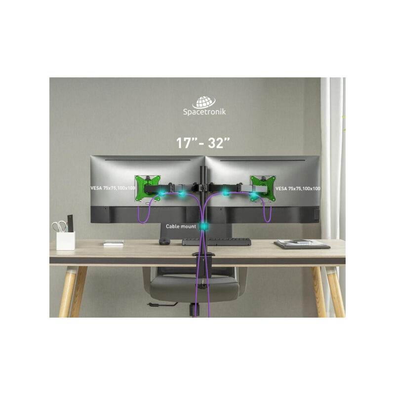Uchwyt biurkowy przegubowy na 2 monitory Spacetronik SPA-120