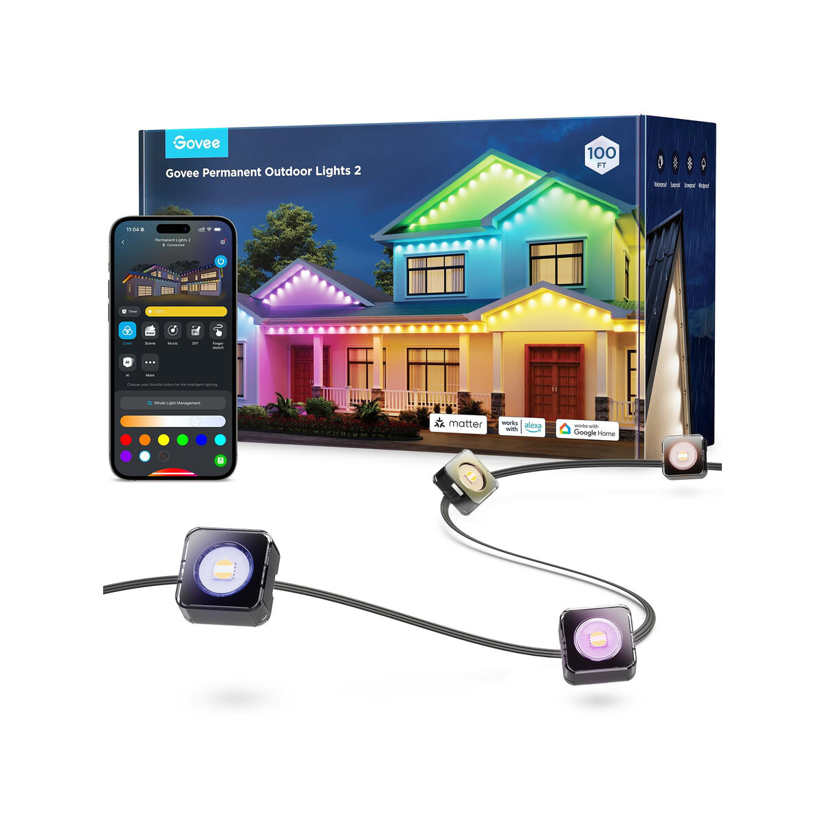 Govee H705E Permament Outdoor Lights 2 30m Oświetlenie LED RGBICW, Wi-Fi, Bluetooth, IP67
