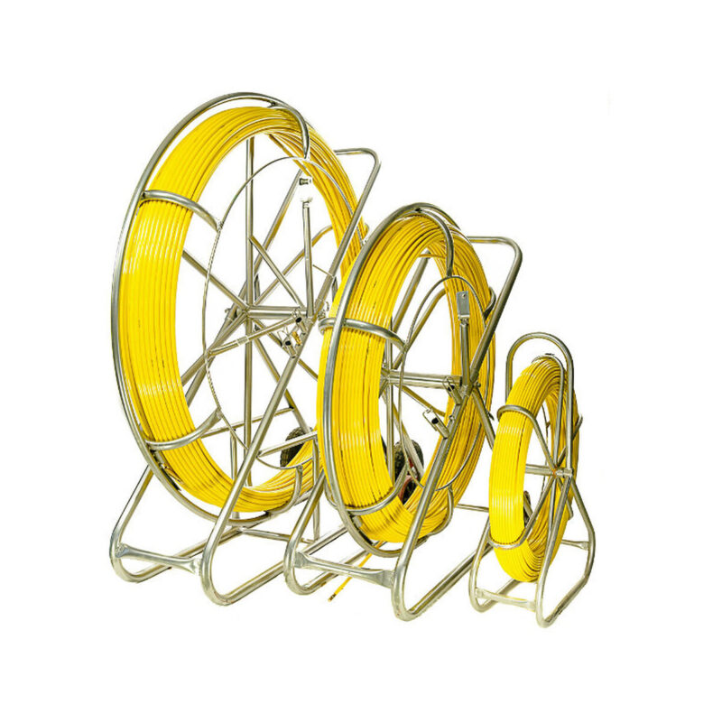 WŁÓKNO SZKLANE DO PRZECIĄGANIA KABLI 8mm / 150m (PILOT / STALKA) PE + STOJAK