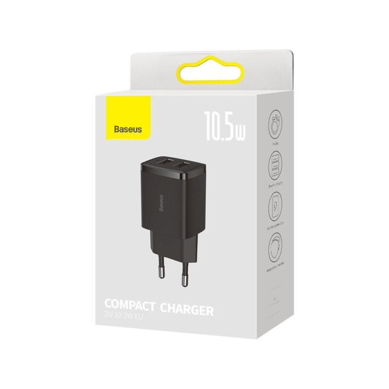 ŁADOWARKA SIECIOWA Baseus Compact Charger CCXJ010201 10.5W 2x USB-A CZARNA
