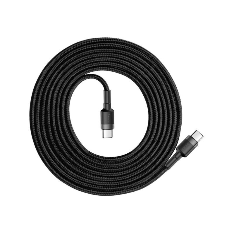 KABEL USB-C / USB-C Baseus Cafule CATKLF-HG1 200cm 60W 3A PD 2.0 QC 3.0 CZARNO-SZARY W OPLOCIE