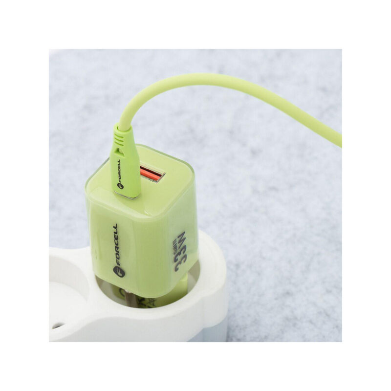 b143ef686242761fba302c17ae54e0af_original ŁADOWARKA SIECIOWA Forcell F-Energy GaN III VT-41 33 W 1x USB-C 1x USB-A PD 3.0 QC 4.0 ZIELONA