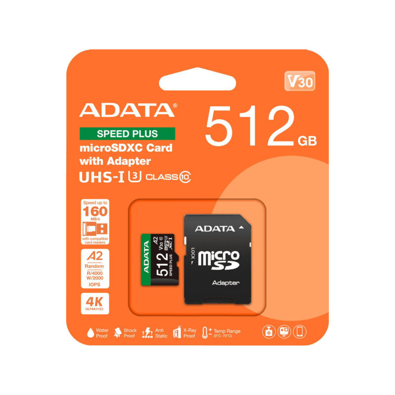 Adata Karta pamięci microSD Speed Plus 512GB UHS1 U3 V30 A2 180/160 MB/s