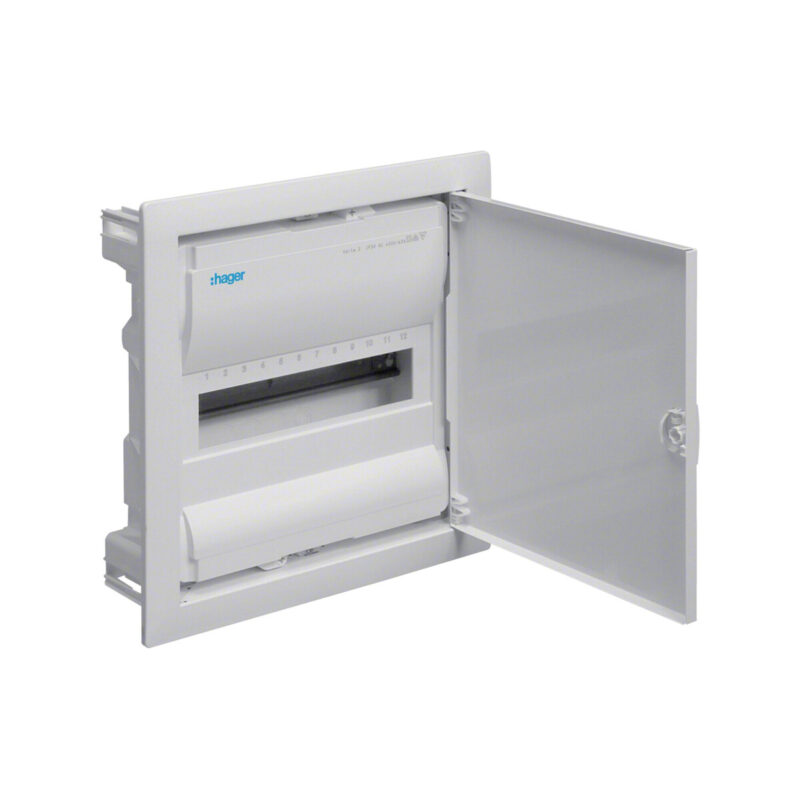 Rozdzielnica podtynkowa z drzwiami metalowymi, 1 rząd, 12 modułów, IP30, HAGER Volta VU12NE