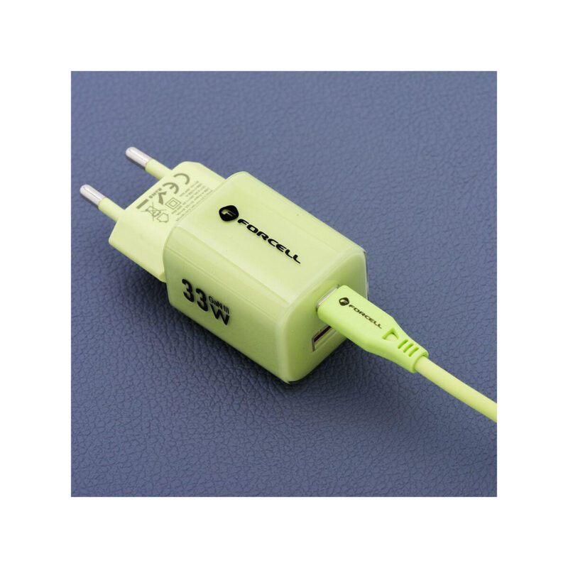 b57ff6e80049c9f9c56411508e2db0d6_original ŁADOWARKA SIECIOWA Forcell F-Energy GaN III VT-41 33 W 1x USB-C 1x USB-A PD 3.0 QC 4.0 ZIELONA