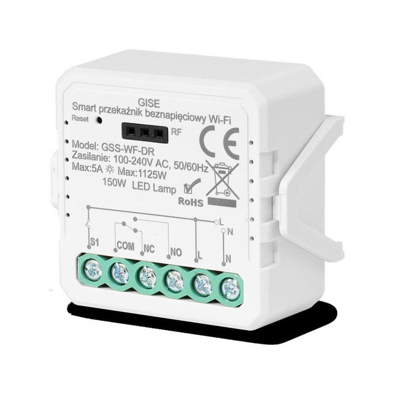 GISE Smart Pojedynczy moduł przekaźnikowy bezpotencjałowy WiFi | Tuya | GSS-WF-DR