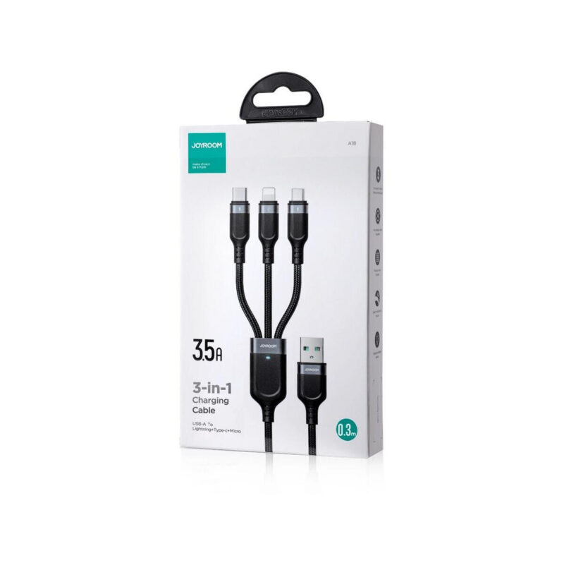 Kabel 3w1 USB-A / USB-C micro-USB Lightning Joyroom S-1T3018A18 30cm 3.5A w oplocie czarny