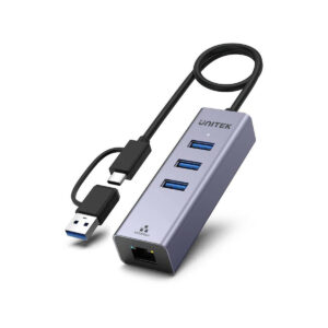 Unitek Hub USB C 4w1 Ethernet 3 x USB A 5 Gbps z adapterem USB A