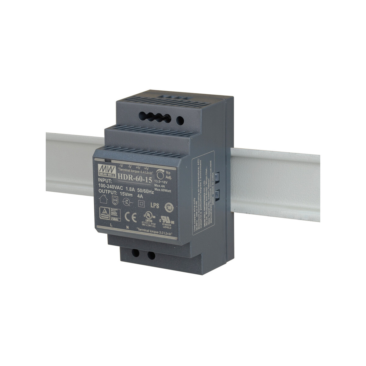 ZASILACZ IMPULSOWY NA SZYNĘ DIN MEAN WELL HDR-60-15 15V/60W/4A